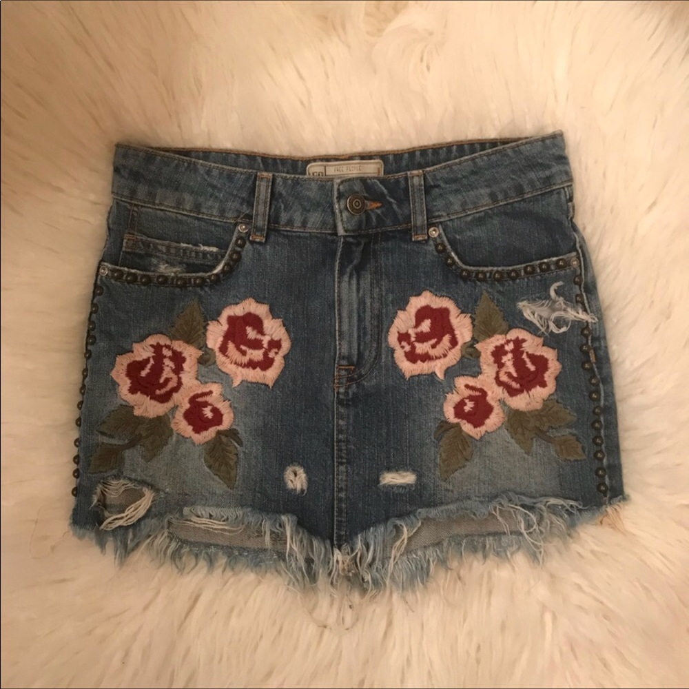 Free People Rose Embroidered Skirt.